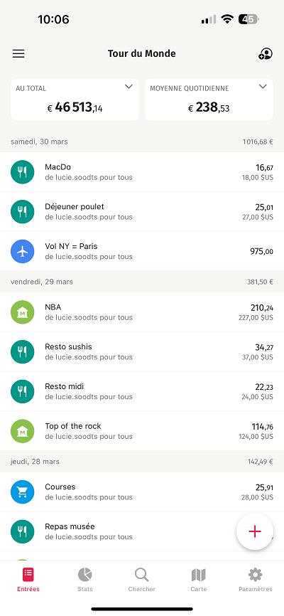 entrer au quotidien ses dépenses dans travelspend