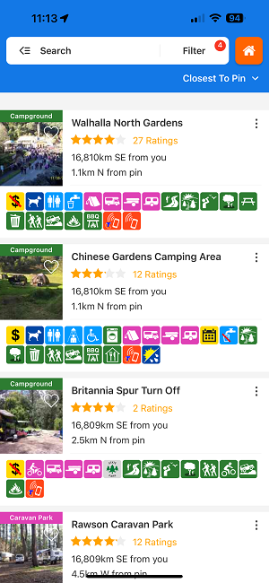La liste des spots sur Wikicamps