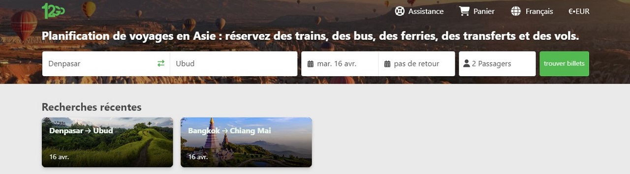 une recherche sur le site 12go asia